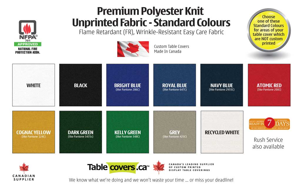 Premium Fabric Colour Choices for custom table covers