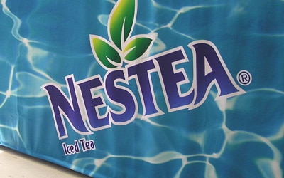 Nestea Iced Tea table cover showing print quality