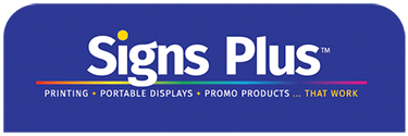 Signs Plus logo on blue background