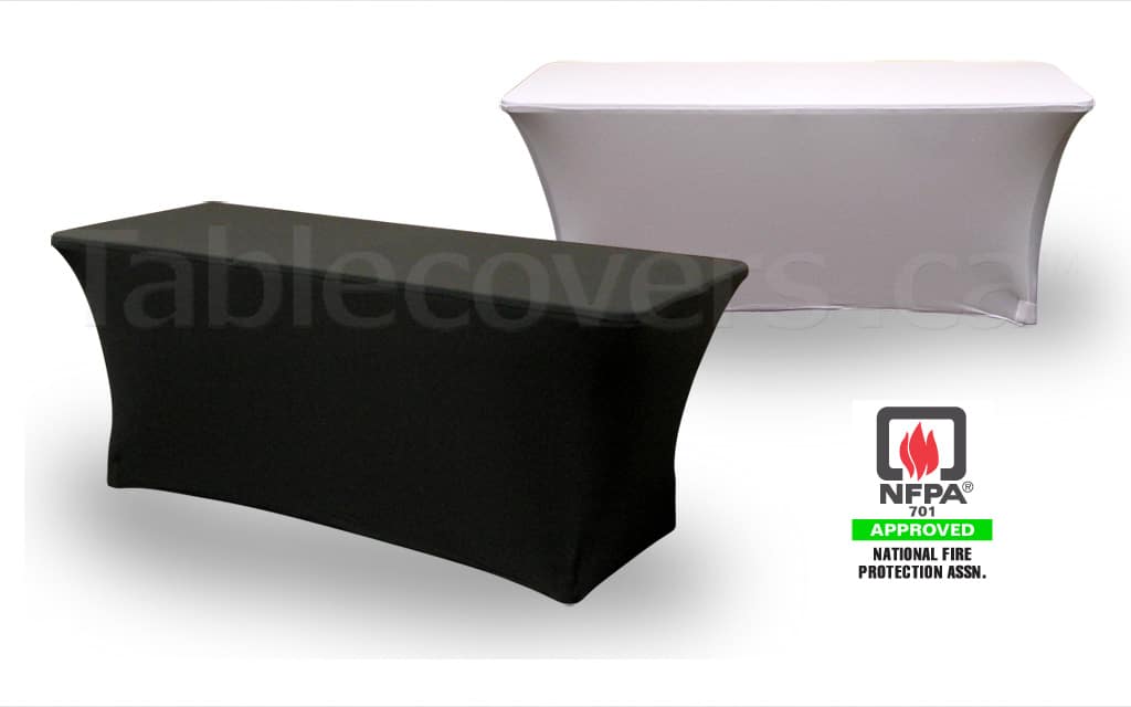 6 ft spandex table cover unprinted for trade shows and displays, black or white